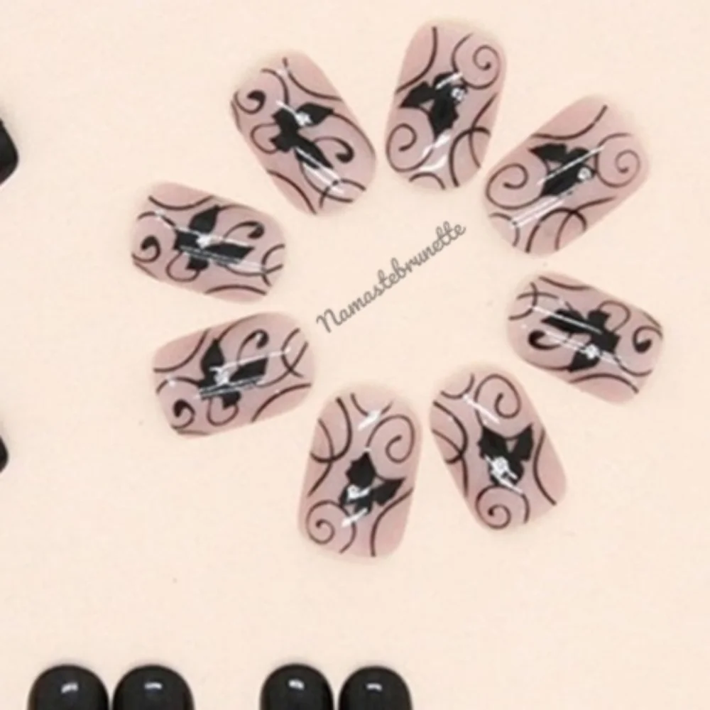 2/$16 Black Butterfly Glitter Press On Nails